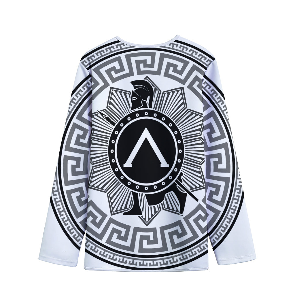 Black And White Spartan Warrior Print Long Sleeve Short Coat