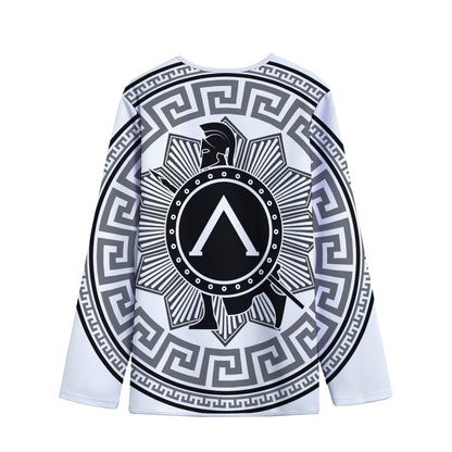 Black And White Spartan Warrior Print Long Sleeve Short Coat