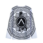 Black And White Spartan Warrior Print Long Sleeve Short Coat