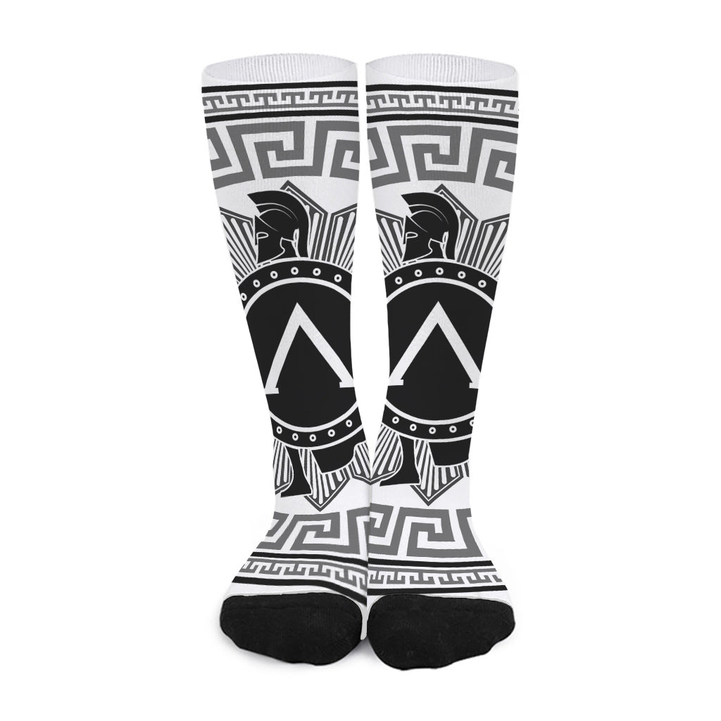 Black And White Spartan Warrior Print Long Socks