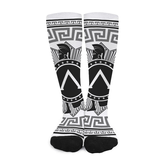Black And White Spartan Warrior Print Long Socks
