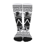 Black And White Spartan Warrior Print Long Socks