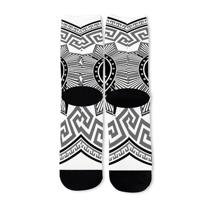 Black And White Spartan Warrior Print Long Socks
