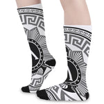 Black And White Spartan Warrior Print Long Socks