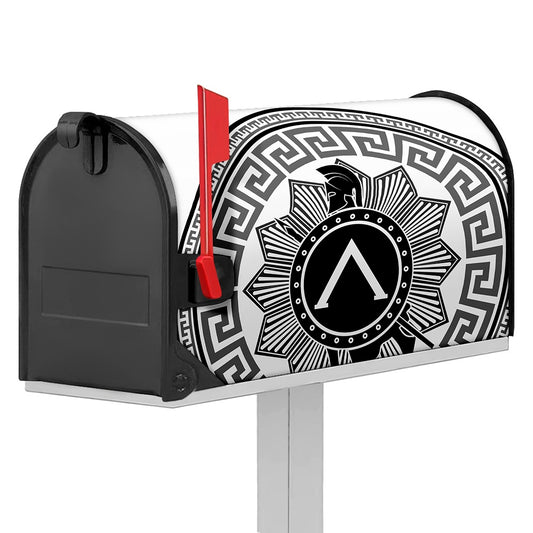 Black And White Spartan Warrior Print Mailbox Cover