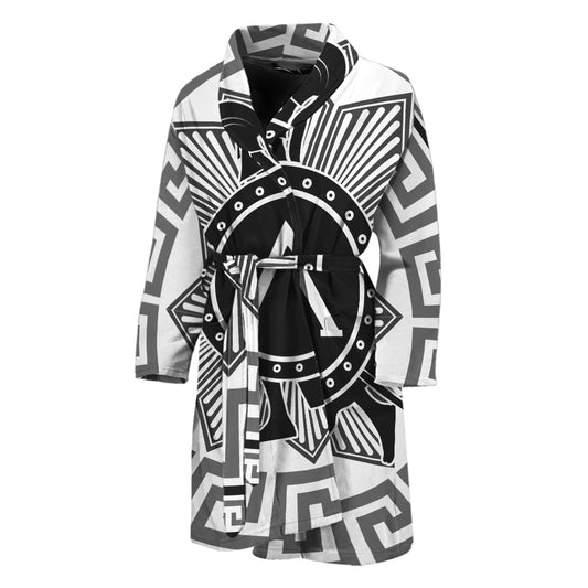 Black And White Spartan Warrior Print Men's Bathrobe