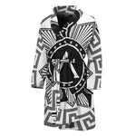 Black And White Spartan Warrior Print Men's Bathrobe