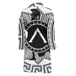 Black And White Spartan Warrior Print Men's Bathrobe