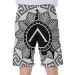 Black And White Spartan Warrior Print Men's Beach Shorts