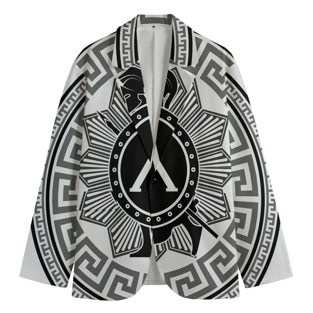 Black And White Spartan Warrior Print Men's Blazer