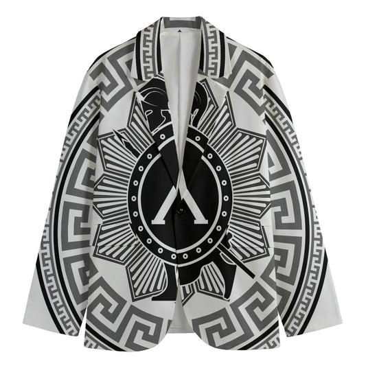 Black And White Spartan Warrior Print Men's Blazer