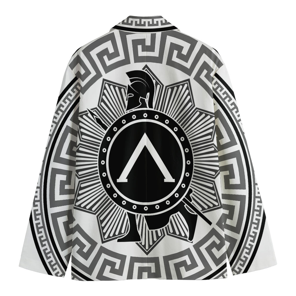 Black And White Spartan Warrior Print Men's Blazer