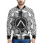 Black And White Spartan Warrior Print Men's Bomber Jacket