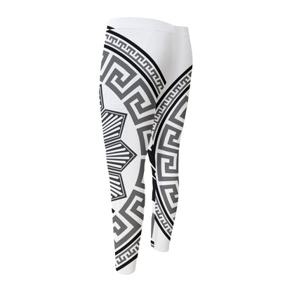 Black And White Spartan Warrior Print Men's Compression Pants