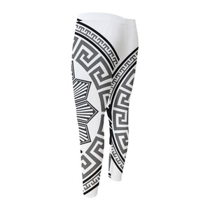 Black And White Spartan Warrior Print Men's Compression Pants