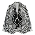 Black And White Spartan Warrior Print Men's Cotton Blazer