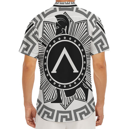 Black And White Spartan Warrior Print Men's Deep V-Neck Shirt