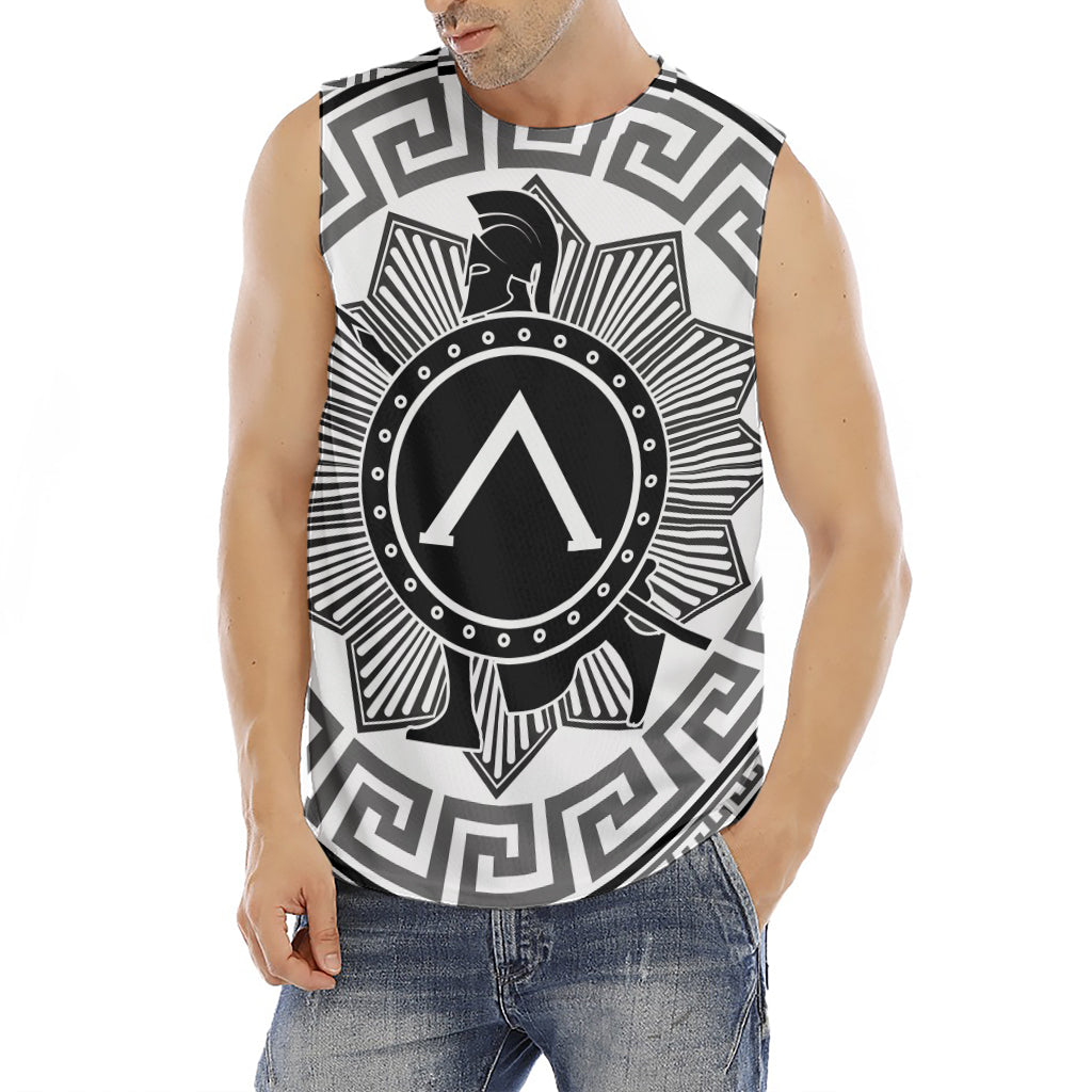 Black And White Spartan Warrior Print Men's Fitness Tank Top