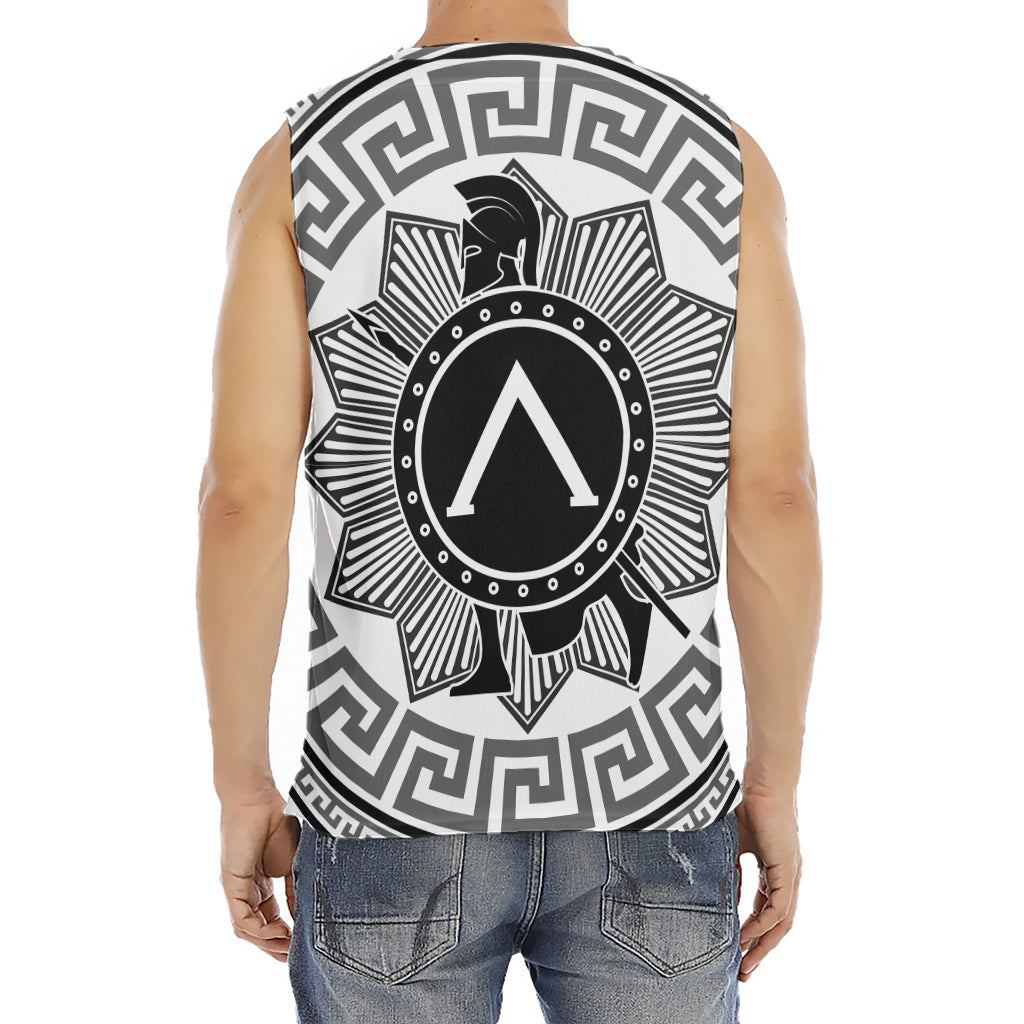 Black And White Spartan Warrior Print Men's Fitness Tank Top
