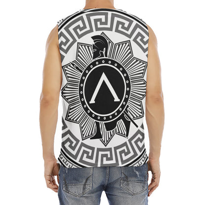Black And White Spartan Warrior Print Men's Fitness Tank Top