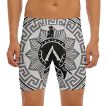 Black And White Spartan Warrior Print Men's Long Boxer Briefs