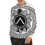 Black And White Spartan Warrior Print Men's Long Sleeve Rash Guard