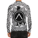 Black And White Spartan Warrior Print Men's Long Sleeve Rash Guard
