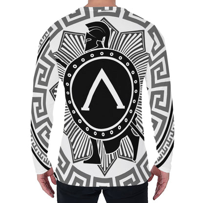 Black And White Spartan Warrior Print Men's Long Sleeve T-Shirt