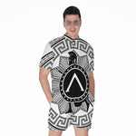 Black And White Spartan Warrior Print Men's Rompers