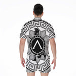 Black And White Spartan Warrior Print Men's Rompers