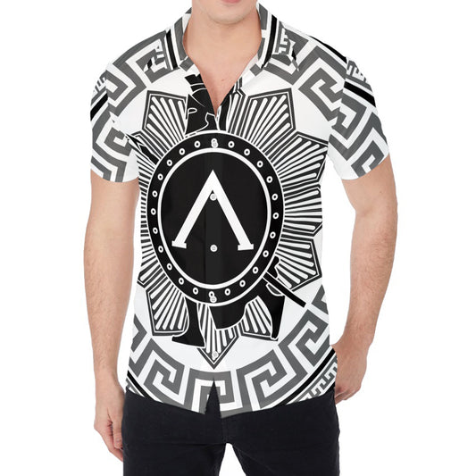 Black And White Spartan Warrior Print Men's Shirt