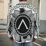 Black And White Spartan Warrior Print Men's Shirt Jacket