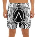 Black And White Spartan Warrior Print Men's Split Running Shorts