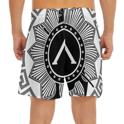 Black And White Spartan Warrior Print Men's Split Running Shorts