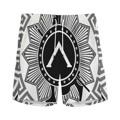 Black And White Spartan Warrior Print Men's Sports Shorts
