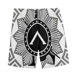 Black And White Spartan Warrior Print Men's Sports Shorts