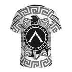 Black And White Spartan Warrior Print Men's Sports T-Shirt