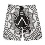 Black And White Spartan Warrior Print Men's Swim Trunks