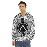 Black And White Spartan Warrior Print Men's Velvet Pullover Hoodie