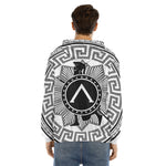 Black And White Spartan Warrior Print Men's Velvet Pullover Hoodie