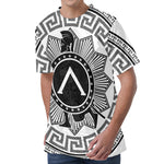 Black And White Spartan Warrior Print Men's Velvet T-Shirt