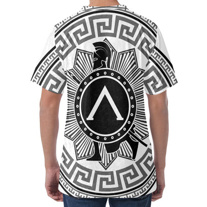 Black And White Spartan Warrior Print Men's Velvet T-Shirt