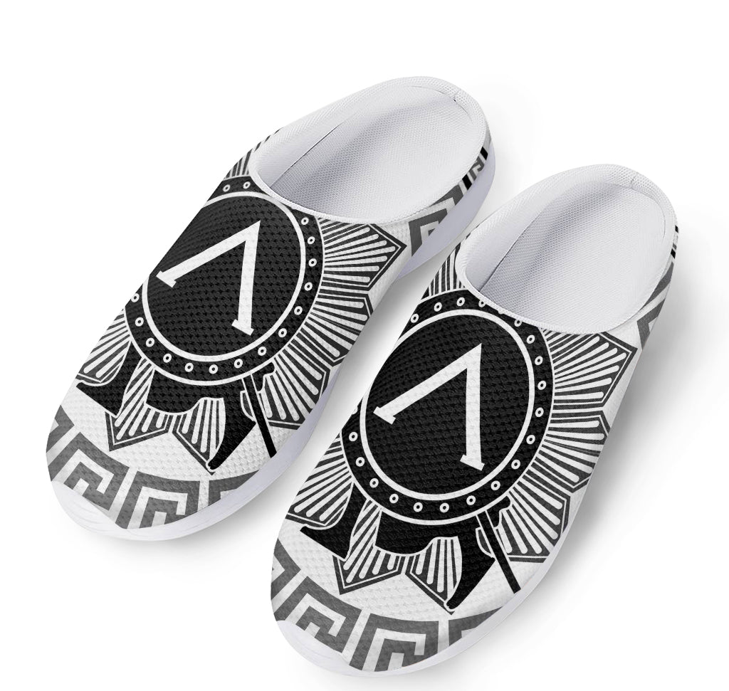 Black And White Spartan Warrior Print Mesh Casual Shoes