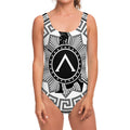 Black And White Spartan Warrior Print One Piece Swimsuit