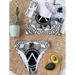 Black And White Spartan Warrior Print One Shoulder Bikini Top