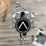 Black And White Spartan Warrior Print One Shoulder Bodysuit