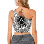 Black And White Spartan Warrior Print One Shoulder Crop Top
