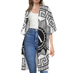 Black And White Spartan Warrior Print Open Front Beach Cover Up