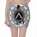 Black And White Spartan Warrior Print Pencil Mini Skirt