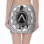 Black And White Spartan Warrior Print Pencil Mini Skirt